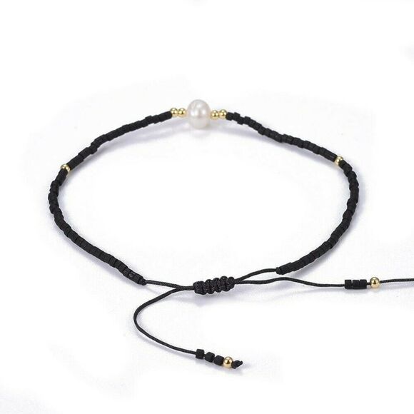 Hand Crafted Real Freshwater Pearl Black Japanese Glass Beads Bracelet - Picture 3 of 3